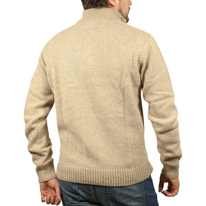 100% SHETLAND RAGG WOOL Half Zip Up Knit JUMPER Pullover Mens Sweater Knitted - Oat Marle - S