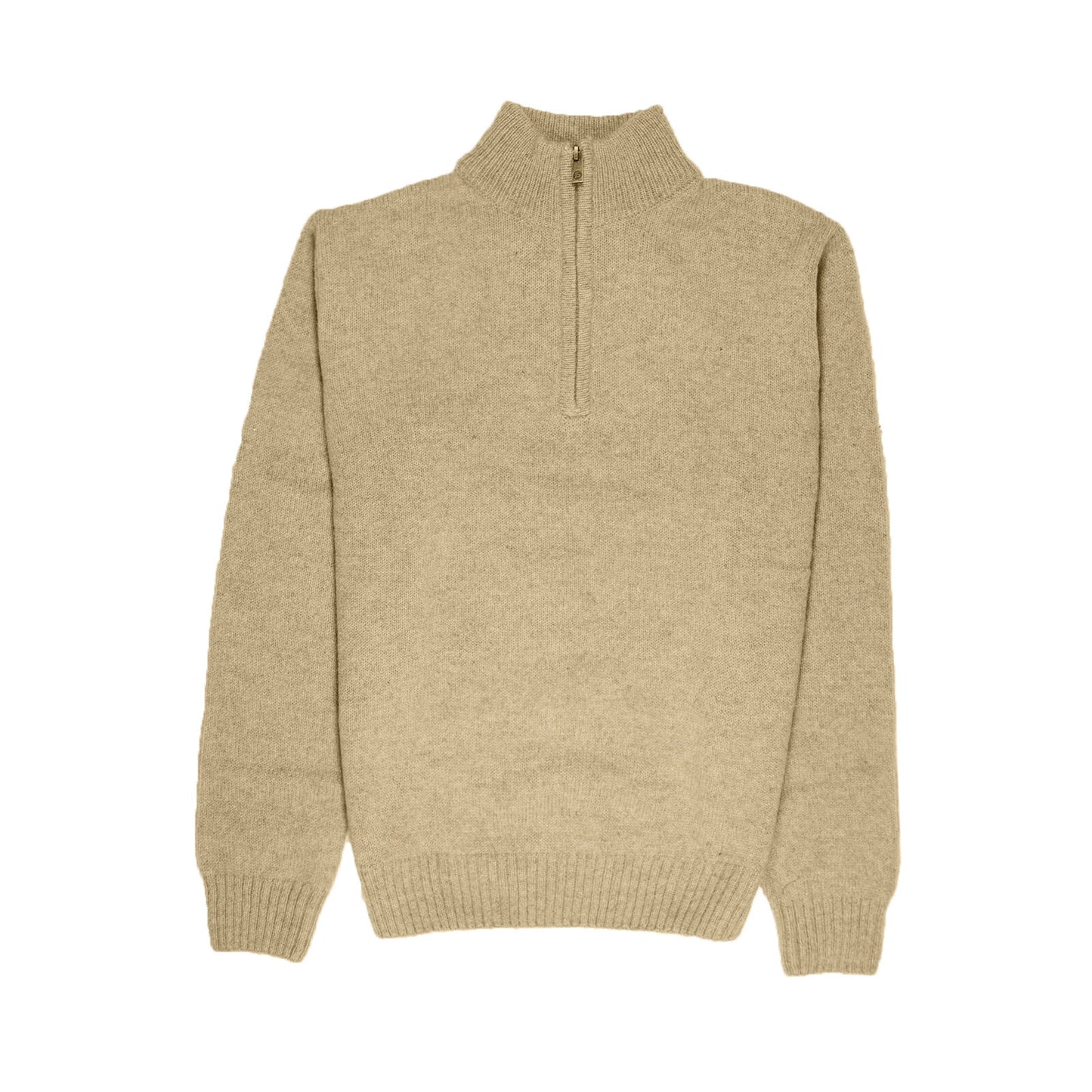 100% SHETLAND RAGG WOOL Half Zip Up Knit JUMPER Pullover Mens Sweater Knitted - Oat Marle - S
