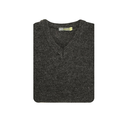 100% Shetland Ragg Wool V Neck Knit Jumper Pullover Mens Sweater Knitted - Charcoal - 3XL