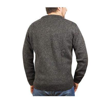 100% Shetland Ragg Wool V Neck Knit Jumper Pullover Mens Sweater Knitted - Charcoal - 4XL