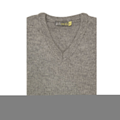 100% Shetland Ragg Wool V Neck Knit Jumper Pullover Mens Sweater Knitted - Grey - XXL