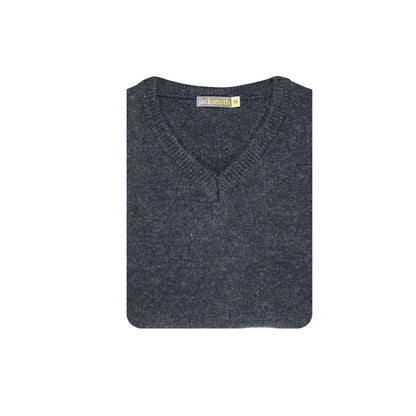 100% Shetland Ragg Wool V Neck Knit Jumper Pullover Mens Sweater Knitted - Navy - M