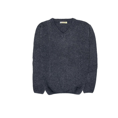 100% Shetland Ragg Wool V Neck Knit Jumper Pullover Mens Sweater Knitted - Navy - M