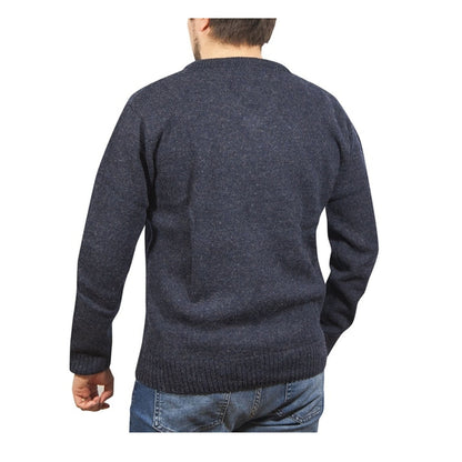 100% Shetland Ragg Wool V Neck Knit Jumper Pullover Mens Sweater Knitted - Navy - XXL