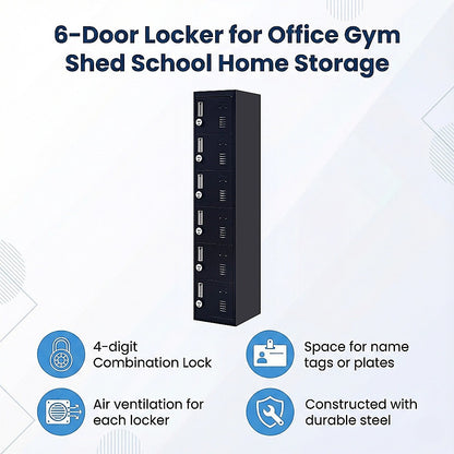 6-Door Locker for Office Gym Shed School Home Storage