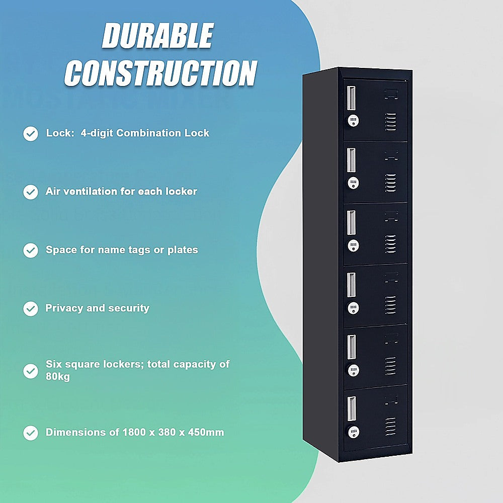 6-Door Locker for Office Gym Shed School Home Storage