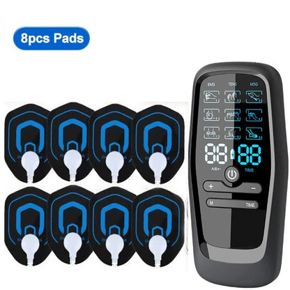 Dual Output EMS/TENS Massage Device with 9 Modes and Type-C Charging, (8 Adhesive Pads)