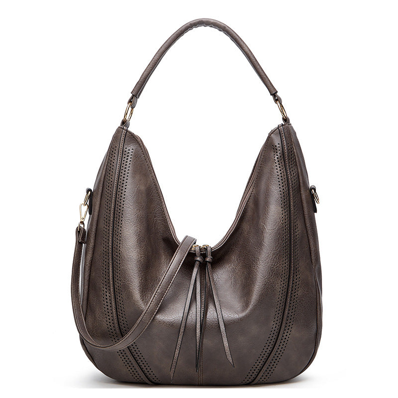 Grey Mother and Child Bag Two Piece Set Distressed Faux Leather Hobo Bag - Large Capacity Shoulder Bag for Women