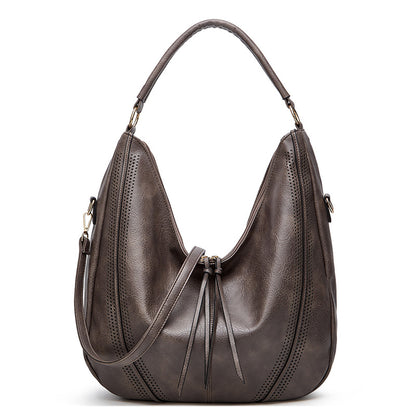 Grey Mother and Child Bag Two Piece Set Distressed Faux Leather Hobo Bag - Large Capacity Shoulder Bag for Women