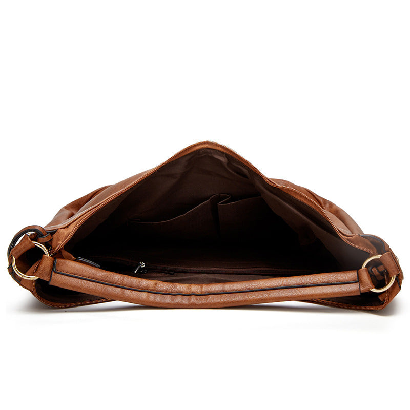 Black Mother and Child Bag Two Piece Set Distressed Faux Leather Hobo Bag - Large Capacity Shoulder Bag for Women