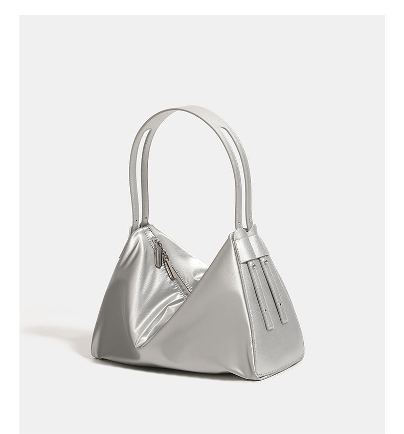 Silver Luminous Silver Nylon Underarm Shoulder Bag - Convertible Crossbody Hobo with Pouch - Lightweight & Modern