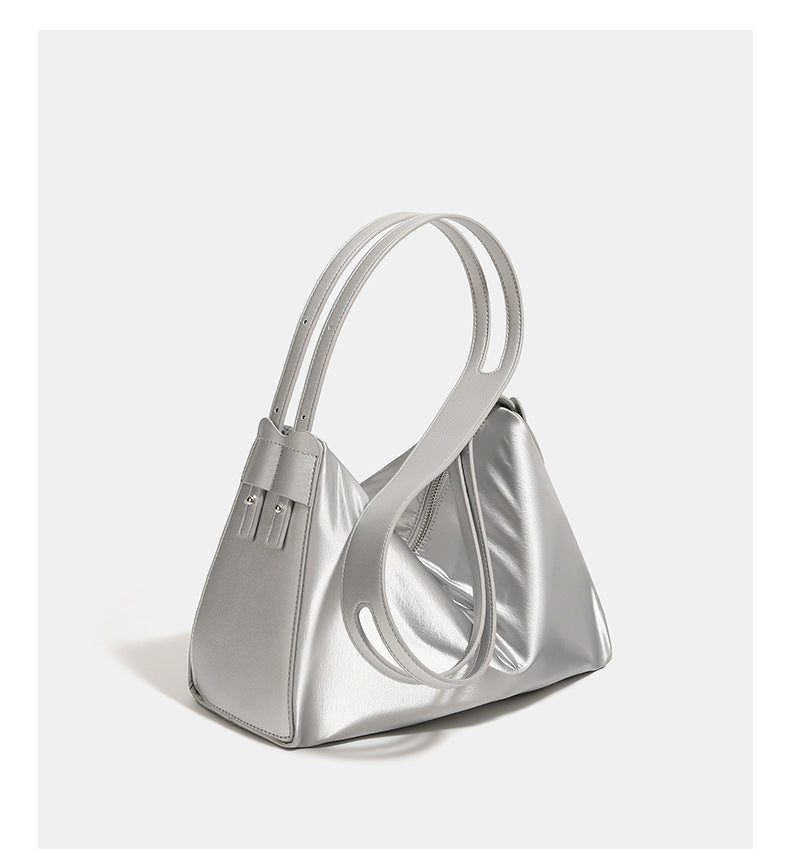Silver Luminous Silver Nylon Underarm Shoulder Bag - Convertible Crossbody Hobo with Pouch - Lightweight & Modern