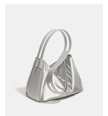 Silver Luminous Silver Nylon Underarm Shoulder Bag - Convertible Crossbody Hobo with Pouch - Lightweight & Modern