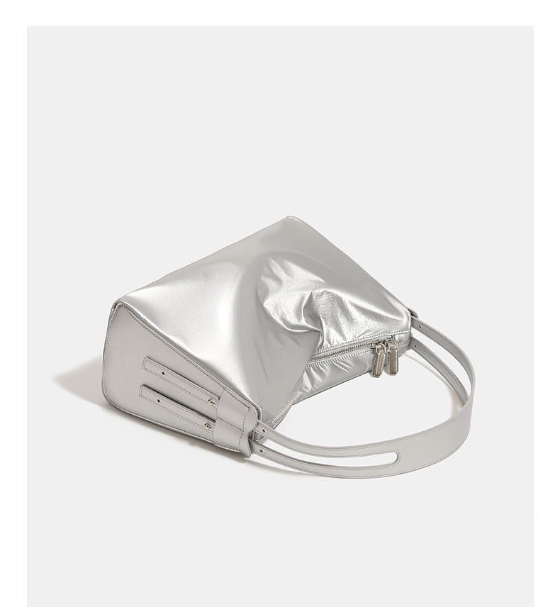 Silver Luminous Silver Nylon Underarm Shoulder Bag - Convertible Crossbody Hobo with Pouch - Lightweight & Modern