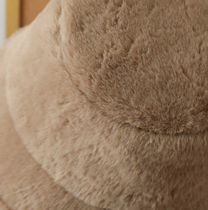 Plush Bucket Hat with Ear Flaps,Warm Furry Winter Hat in Black-One size (54-59cm) adjustable