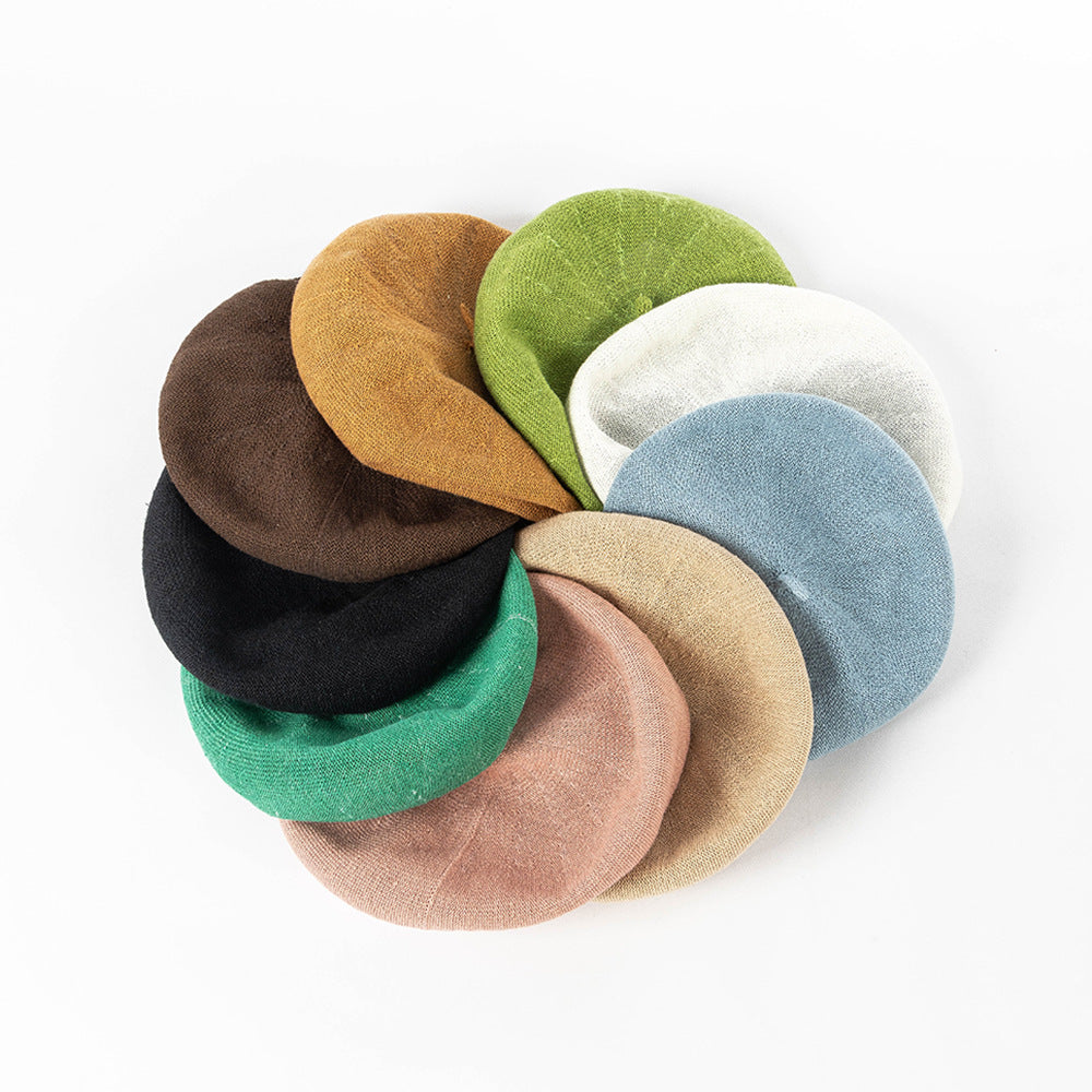 White Linen Knit Beret - Classic Soft and Stylish Headwear