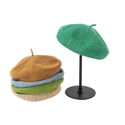 White Linen Knit Beret - Classic Soft and Stylish Headwear