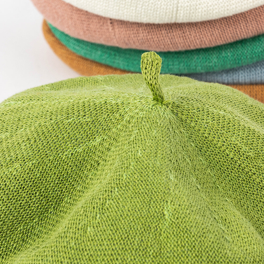 Gray-blue Linen Knit Beret - Classic Soft and Stylish Headwear
