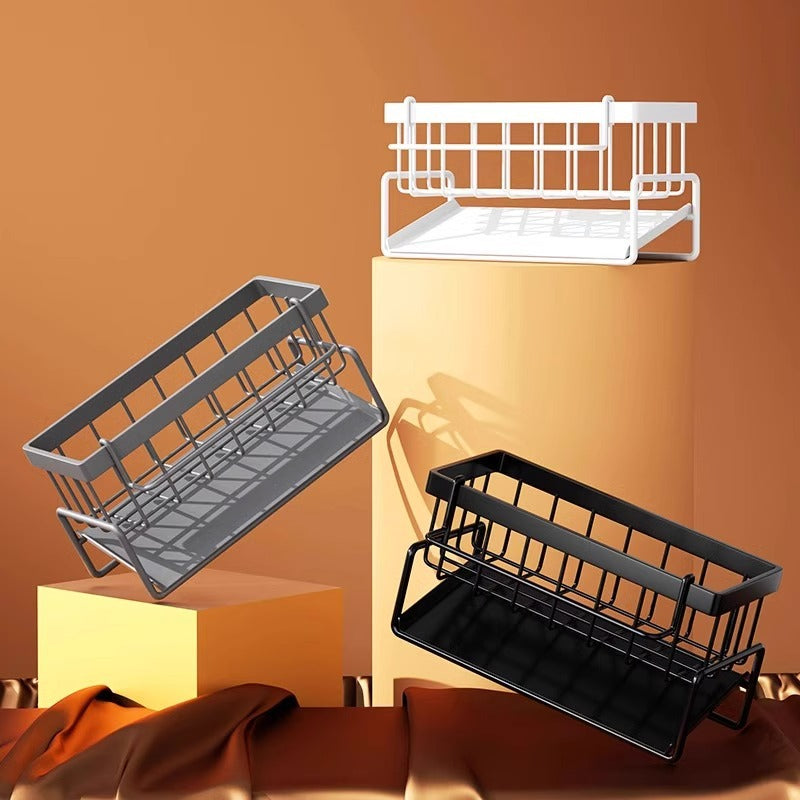Kitchen Sink Caddy Organizer with Towel Bar & Drain Tray - Durable Metal Sponge Holder(White)
