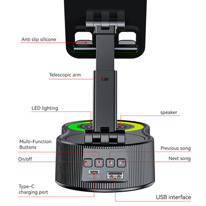 Foldable Bluetooth Speaker with 360 Rotating Phone/Tablet Stand & RGB Lights - HIFI Surround Sound(black)