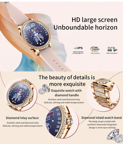 Elegant Women's Smartwatch,HD Touchscreen, Bluetooth Calls, Health Monitoring(Gold Thin Steel Strip)