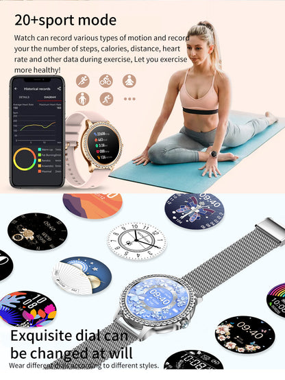 Elegant Women's Smartwatch,HD Touchscreen, Bluetooth Calls, Health Monitoring(Gold Thin Steel Strip)