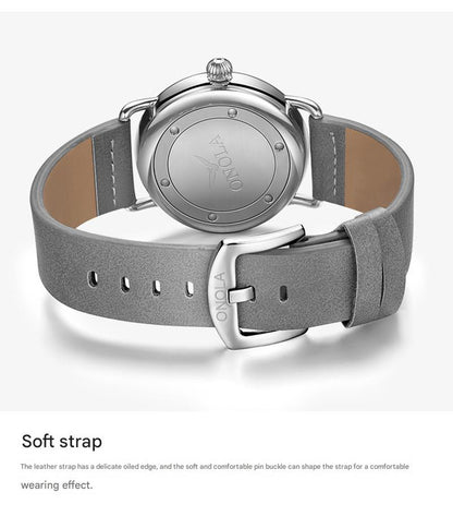Silver shell black face Elegant Men's Watch with Leather Band - Small Seconds, Onion Crown Detail