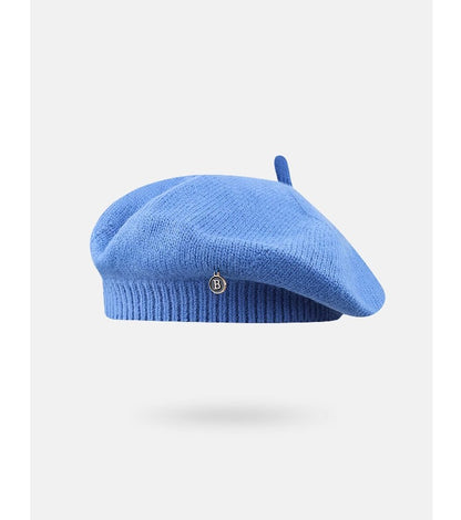 Blue Vintage Inspired Knitted Beret - Stretchy & Comfortable Wool Blend Cap