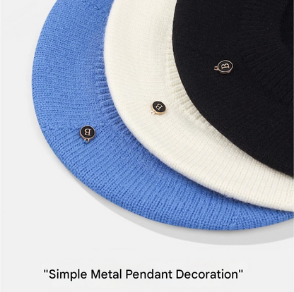 Blue Vintage Inspired Knitted Beret - Stretchy & Comfortable Wool Blend Cap