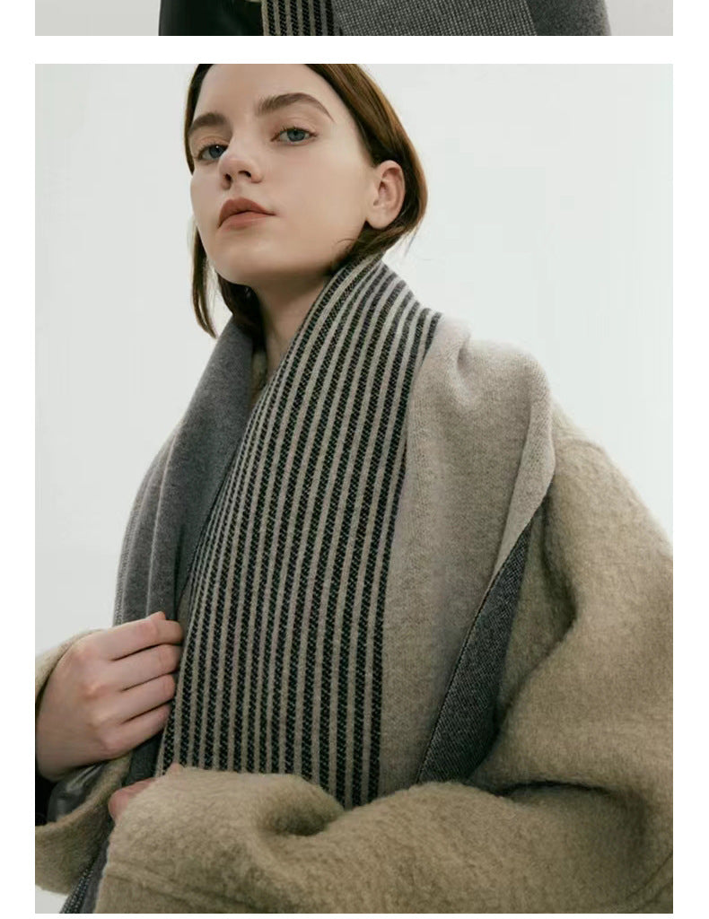 Grey Elegant Color Block Striped Scarf -Men's & Women's Versatile, Winter Warmth 165x29cm