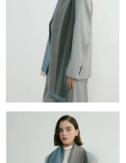 Blue Elegant Color Block Striped Scarf -Men's & Women's Versatile, Winter Warmth 165x29cm