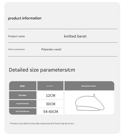 Gray Vintage Inspired Knitted Beret - Stretchy & Comfortable Wool Blend Cap