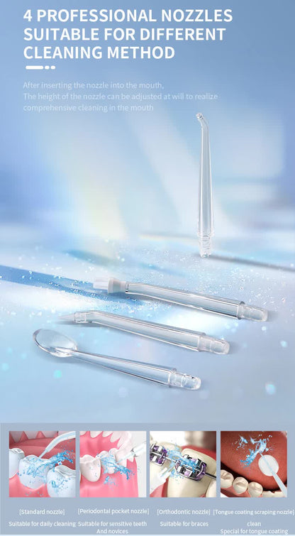 Green Smart Telescopic Portable Water Flosser - USB Rechargeable Oral Irrigator, IPX7 Waterproof, 3 Modes & 4 Nozzles