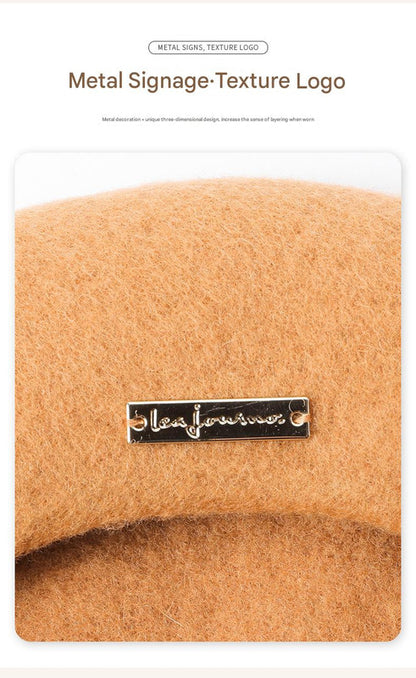 Brown Elegant Wool Beret - Classic Warm Thick British Style Hat for Autumn & Winter
