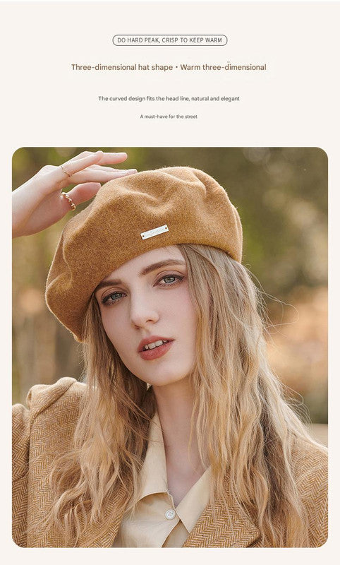 Dark Green Elegant Wool Beret - Classic Warm Thick British Style Hat for Autumn & Winter