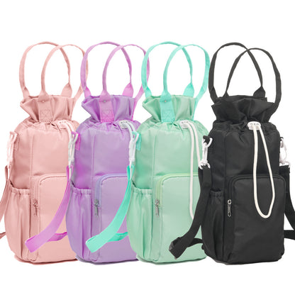 Black Insulated Tumbler Carrier Bag - Crossbody Water Bottle Holder with Pockets & Adjustable Strap for Large Cups (Note: cup not included)