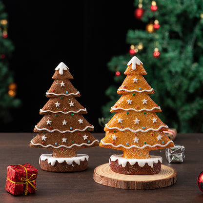 Brown Charming Gingerbread Christmas Tree Figurine - Festive Resin Holiday Table Decor Ornament