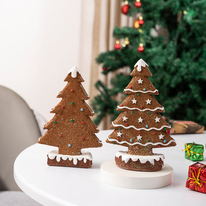 Brown Charming Gingerbread Christmas Tree Figurine - Festive Resin Holiday Table Decor Ornament