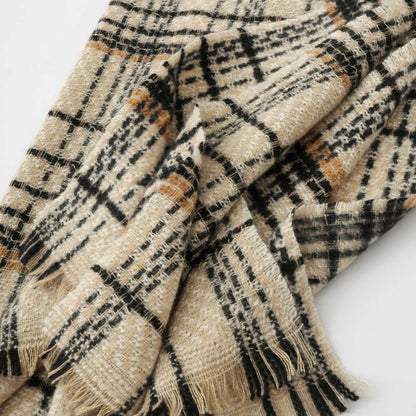 Dark Grey Chic Plaid Winter Scarf - Large Soft Polyester Shawl Wrap with Tassels, Korean Inspired Fashion