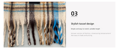 Red-yellow Plaid Color-Block Women's Scarf - Autumn/Winter Thick Warm Neck Wrap with Tassels