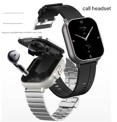 Silver Steel 2-in-1 Bluetooth Smartwatch with Integrated Earbuds for Sports
