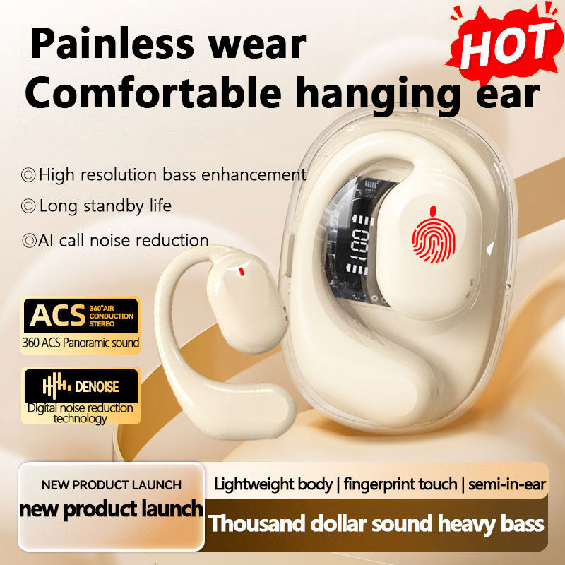 OWS Open-Ear TWS Earbuds with AI Translation - Bluetooth 5.4, 360 ACS Sound, LED Display Case(Black)