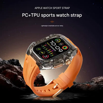 Transparent PC+TPU Sports Watch Strap & Case for Smart Watch - Raised Edge Protection, Wireless Charging Compatible(Orange transparent black)