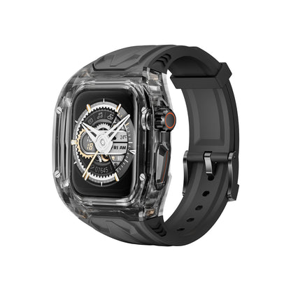 Transparent PC+TPU Sports Watch Strap & Case for Smart Watch - Raised Edge Protection, Wireless Charging Compatible(Black transparent black)