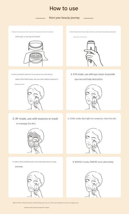 Multi-Function Facial Beauty Device - 6 Modes, 3 Intensity Levels, LED Therapy & Magnetic Charging(red)