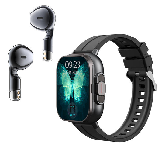 Black TPU Strap 2-in-1 Smartwatch with Built-in Earbuds - 2.01" HD Touchscreen, Bluetooth Calls, Health Monitor, Long Battery Life
