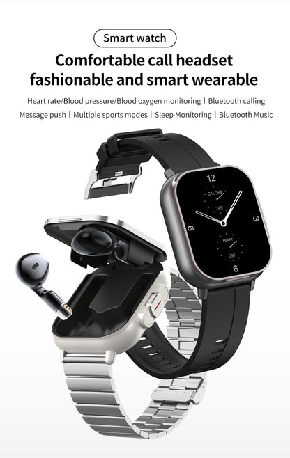 Beige TPU Strap 2-in-1 Smartwatch with Built-in Earbuds - 2.01 HD Touchscreen