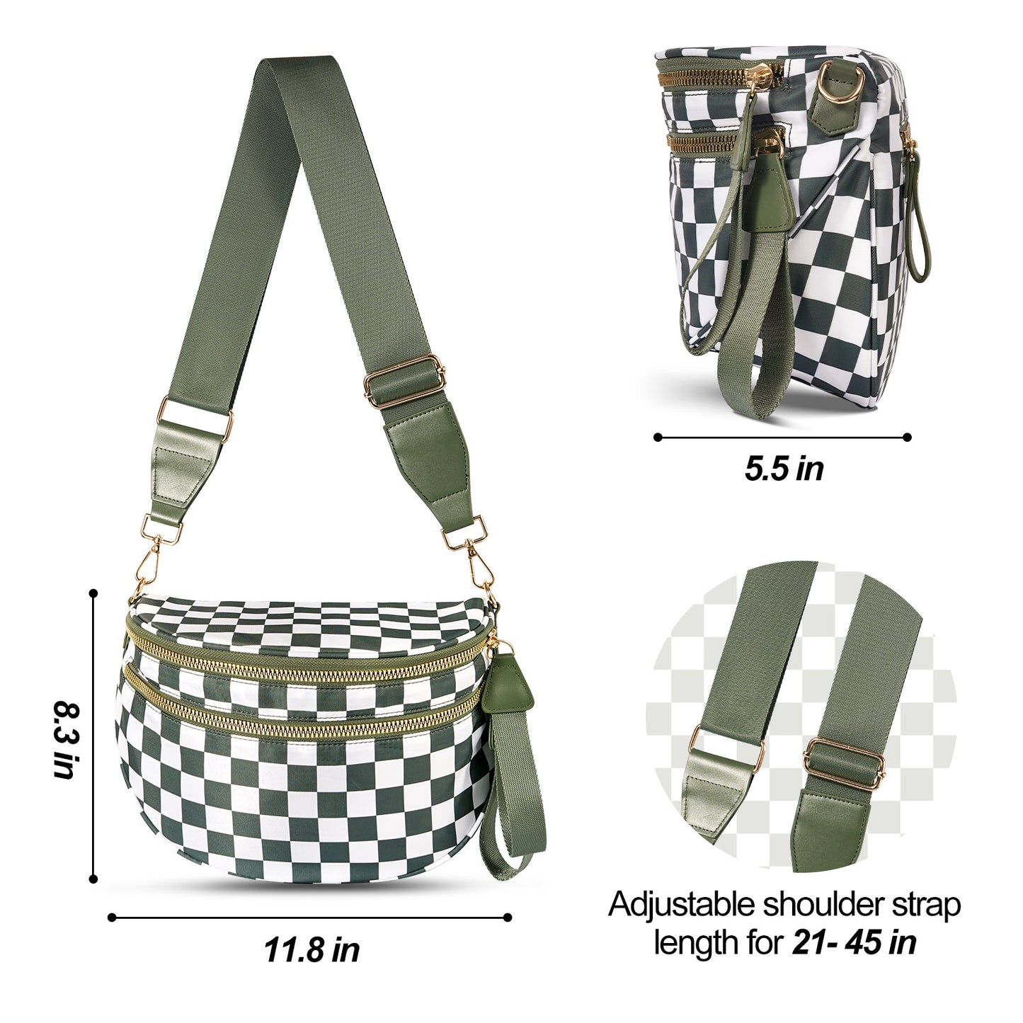 Dark Purple Checkered Trendy Sling Bag - Women's Crescent Crossbody Purse with Wide Adjustable Strap