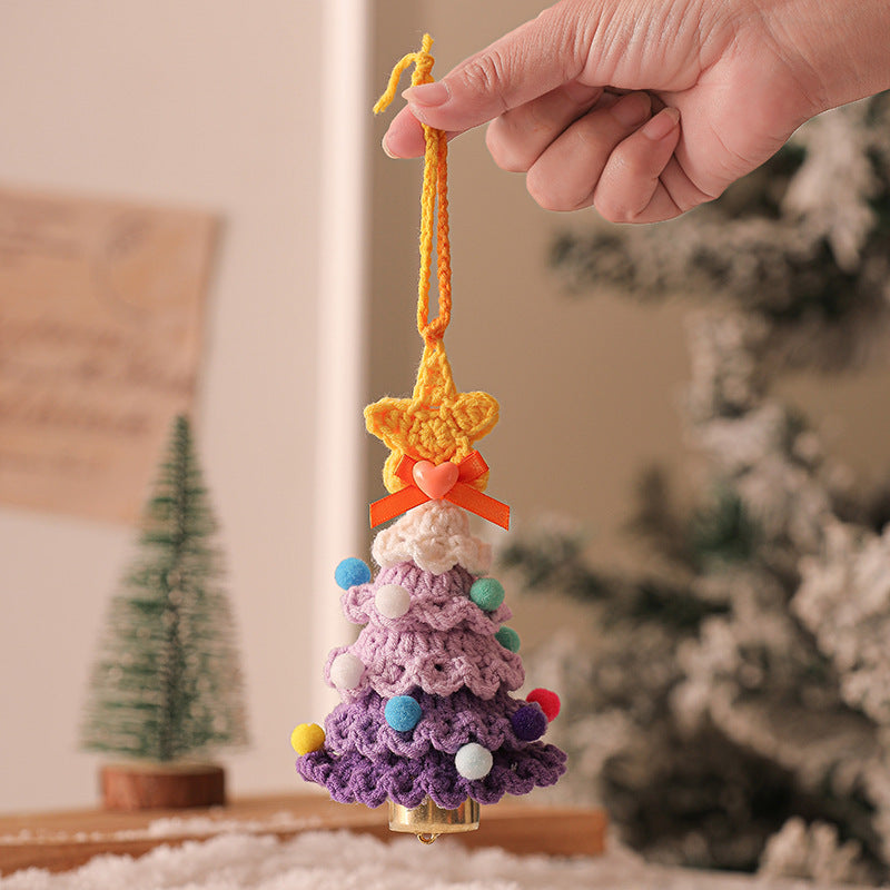 2PCS Purple Handmade-Style Crochet Christmas Tree Ornament - Festive Plush Hanging Decor for Home & Car