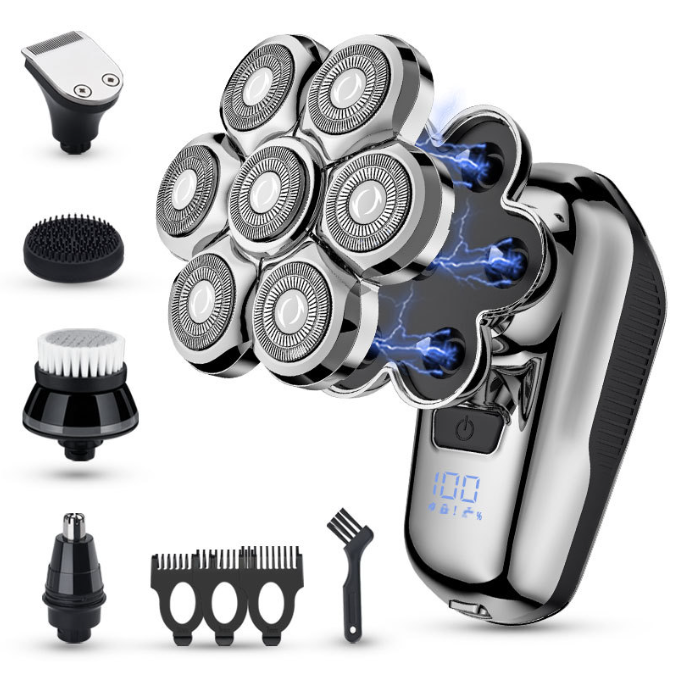 Professional Floating Head Electric Shaver for Men - 5-in-1 Cordless Grooming Kit with LED Display
